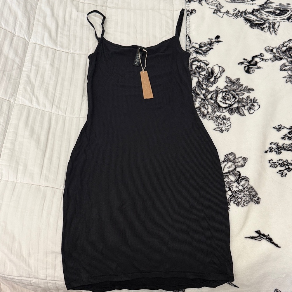NWT SKIMS Black Midi Slip Dress Strap Dress XS